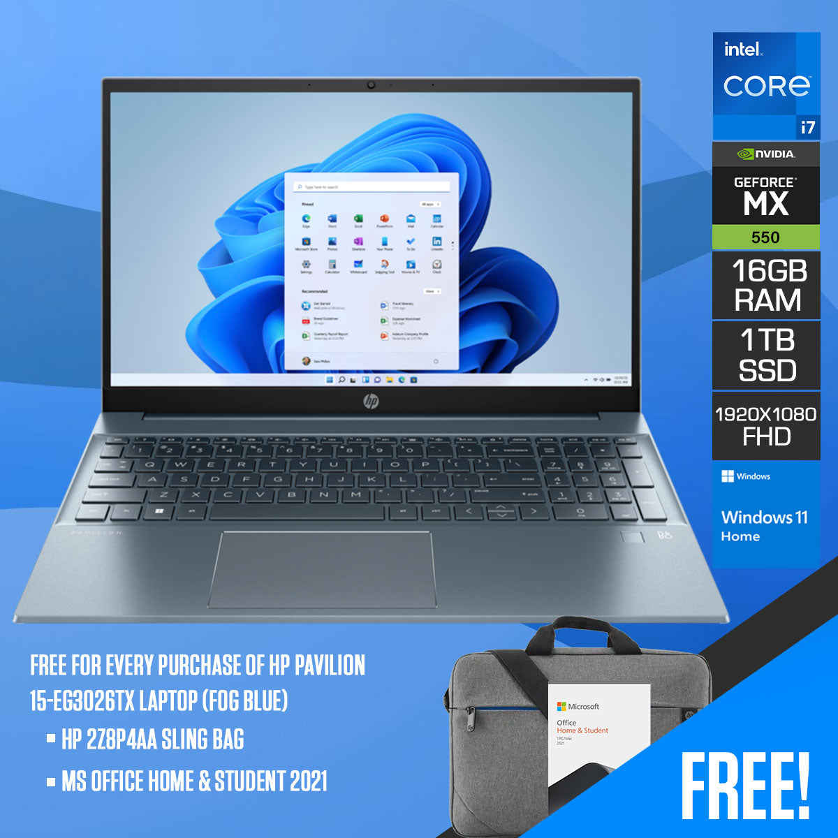 HP Pavilion 15-EG3026TX Laptop (Fog Blue)