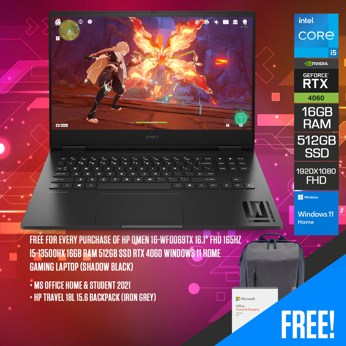 HP Omen 16-WF0069TX Gaming Laptop (Shadow Black)