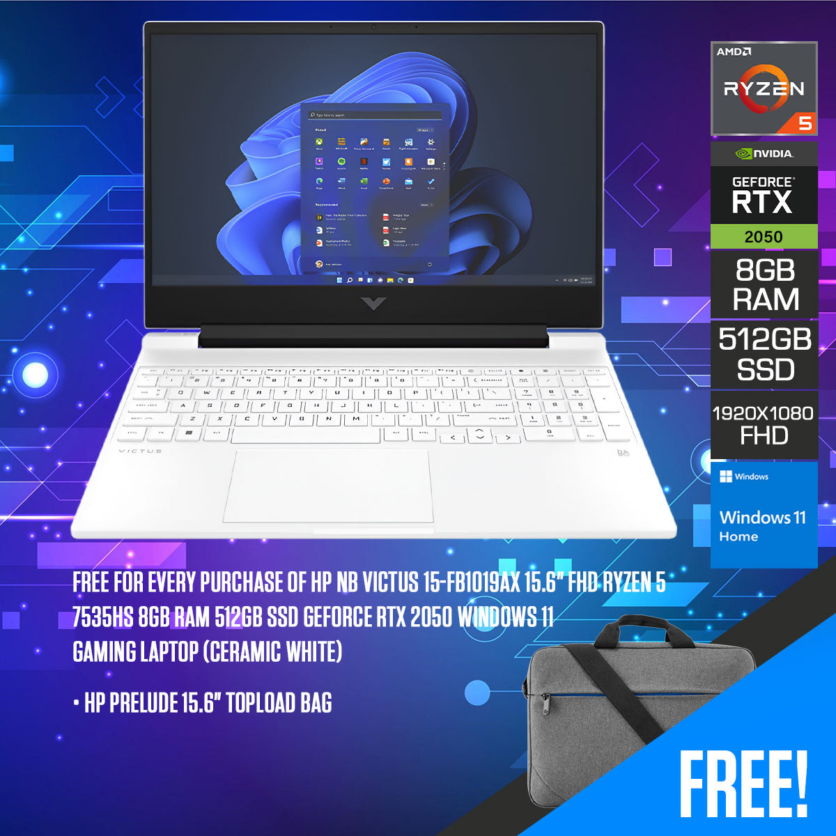HP NB Victus 15-FB1019AX Gaming Laptop (Ceramic White)