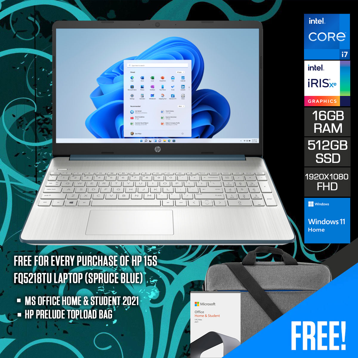 HP 15S-FQ5218TU Laptop (Spruce Blue)
