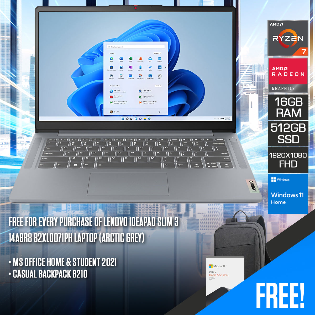 Lenovo Ideapad Slim 3 14ABR8 82XL0071PH Laptop (Arctic Grey)