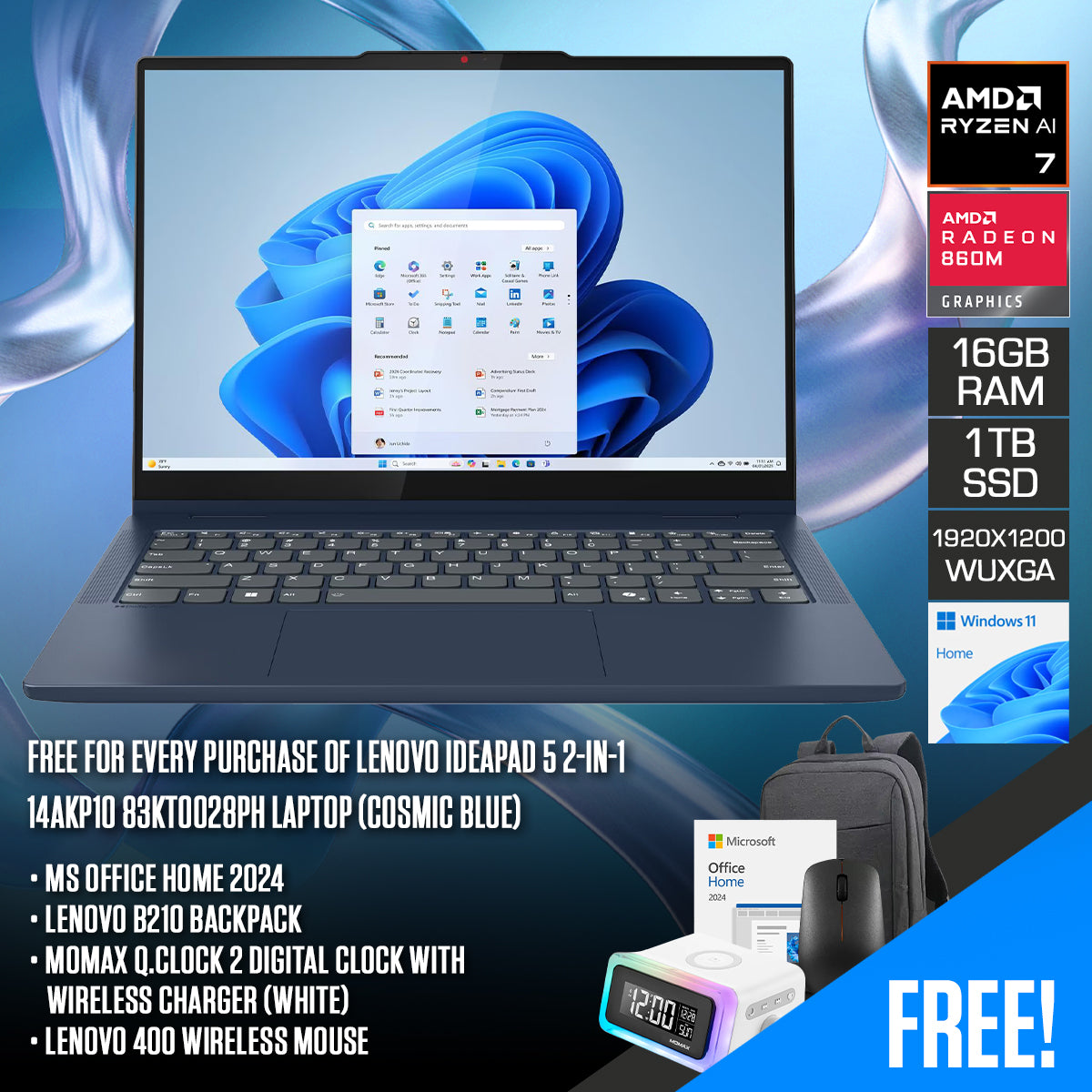 Lenovo IdeaPad 5 2-in-1 14AKP10 83KT0028PH Laptop (Cosmic Blue) | DataBlitz