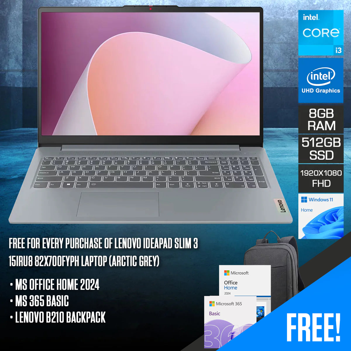 Lenovo IdeaPad Slim 3 15IRU8 82X700FYPH Laptop (Arctic Grey)