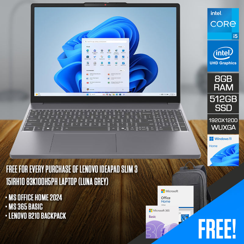 Lenovo IdeaPad Slim 3 15IRH10 83K100H5PH Laptop (Luna Grey) | DataBlitz