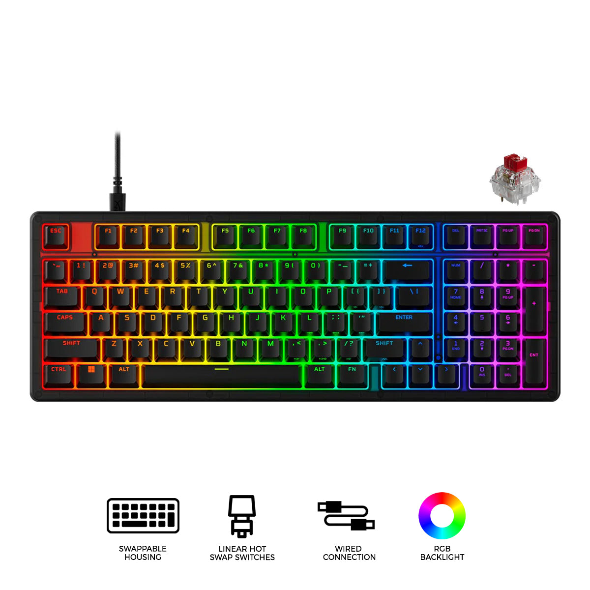 HyperX Origins 2 1800 RGB Swappable Housing Wired Mechanical Gaming Keyboard (Black)
