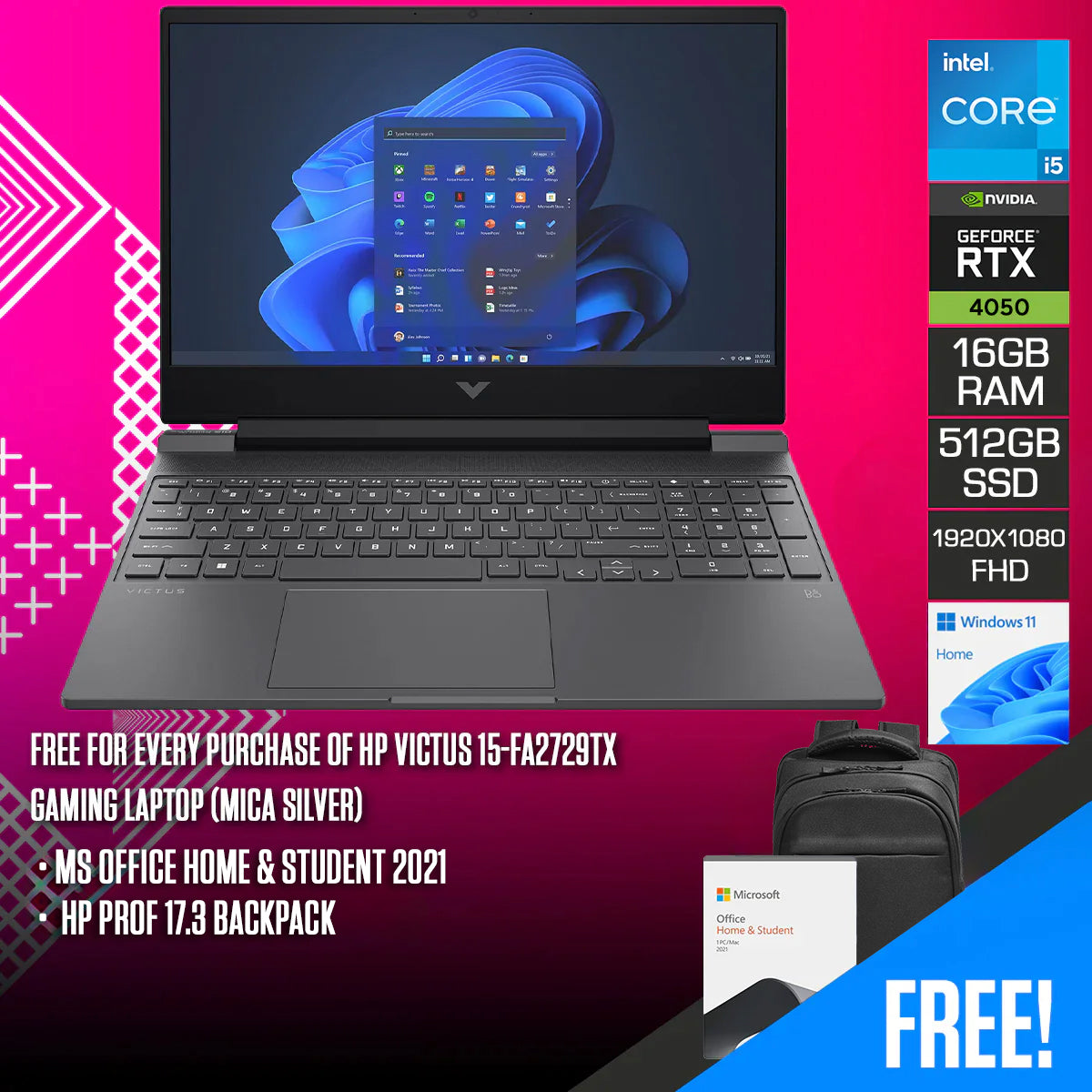 HP Victus 15-FA2729TX Gaming Laptop (Mica Silver) 