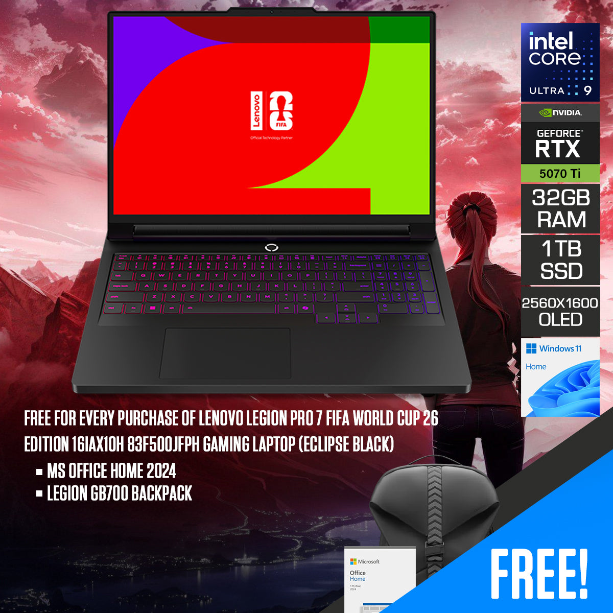 Lenovo Legion Pro 7 FIFA World Cup 26 Edition 16IAX10H 83F500JFPH Gaming Laptop (Eclipse Black)