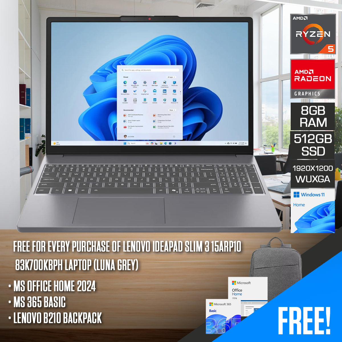 Lenovo IdeaPad Slim 3 15ARP10 83K700KBPH Laptop (Luna Grey)