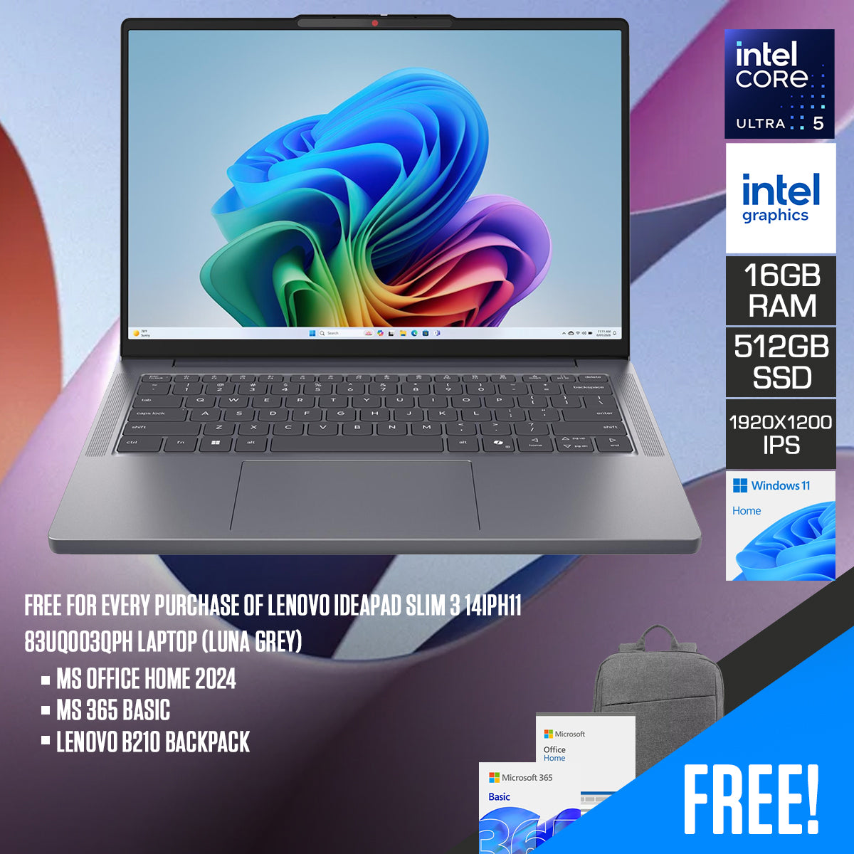 Lenovo IdeaPad Slim 3 14IPH11 83UQ003QPH Laptop (Luna Grey)