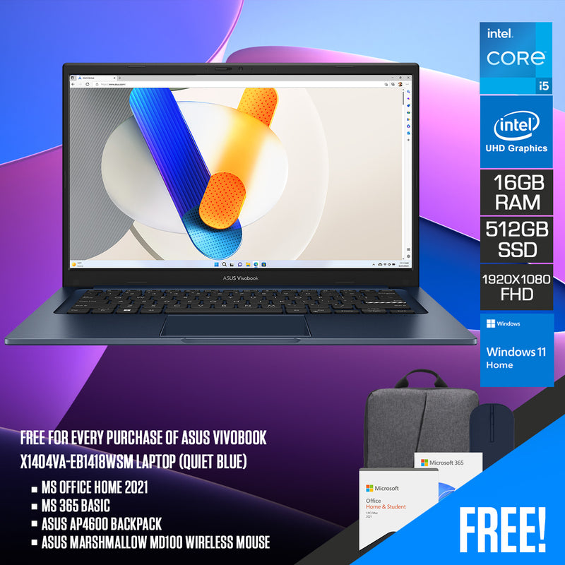 Asus Vivobook X1404VA-EB1418WSM Laptop (Quiet Blue) | DataBlitz