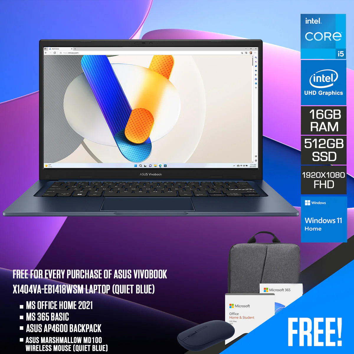 Asus Vivobook X1404VA-EB1418WSM Laptop (Quiet Blue)