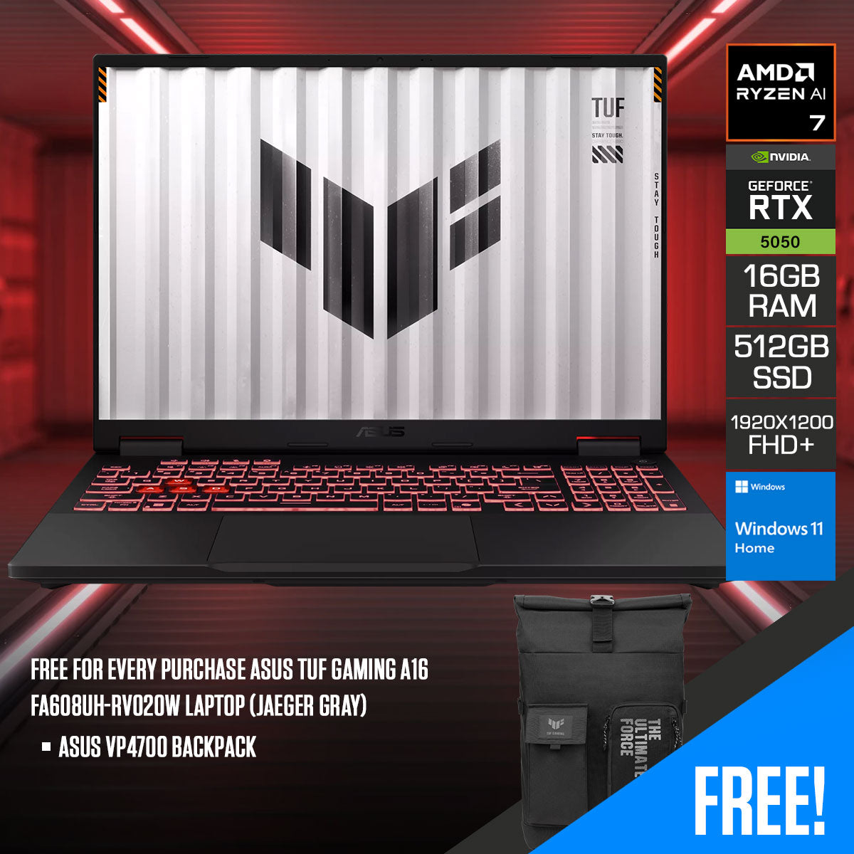 ASUS TUF Gaming A16 FA608UH-RV020W Laptop (Jaeger Gray)