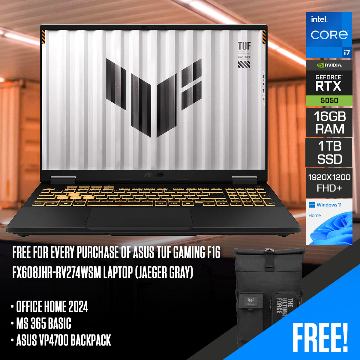 ASUS TUF Gaming F16 FX608JHR-RV274WSM Laptop (Jaeger Gray)
