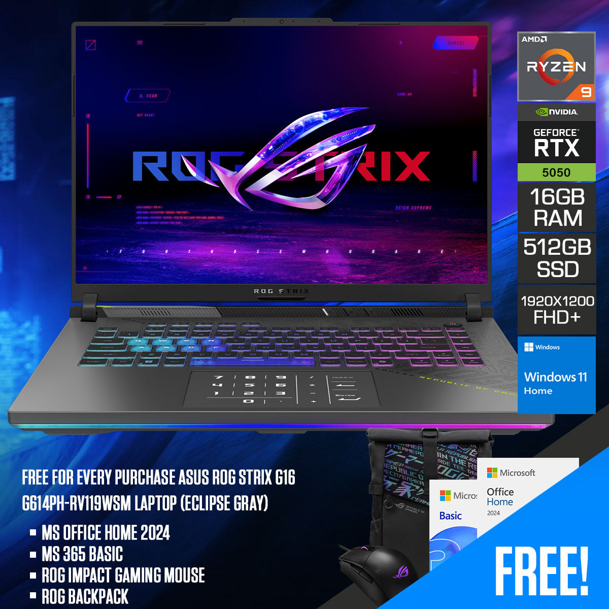 ASUS ROG Strix G16 G614PH-RV119WSM Laptop (Eclipse Gray) 