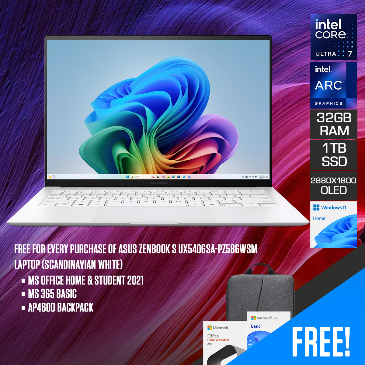 Asus Zenbook S UX5406SA-PZ586WSM Laptop (Scandinavian White)