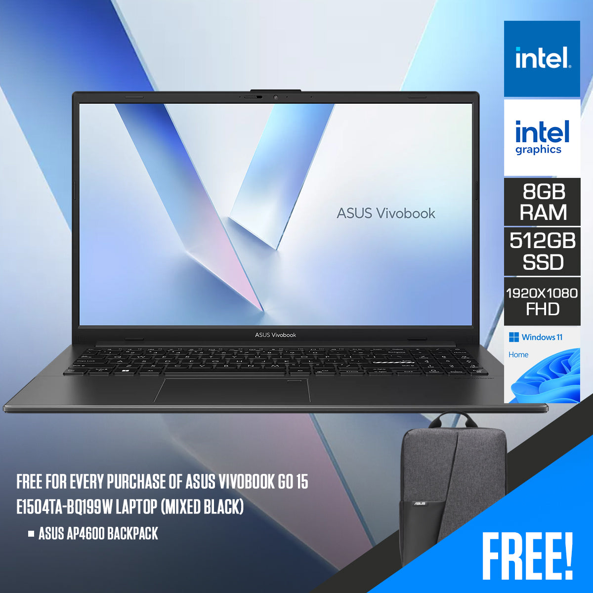 ASUS Vivobook Go 15 E1504TA-BQ199W Laptop (Mixed Black)