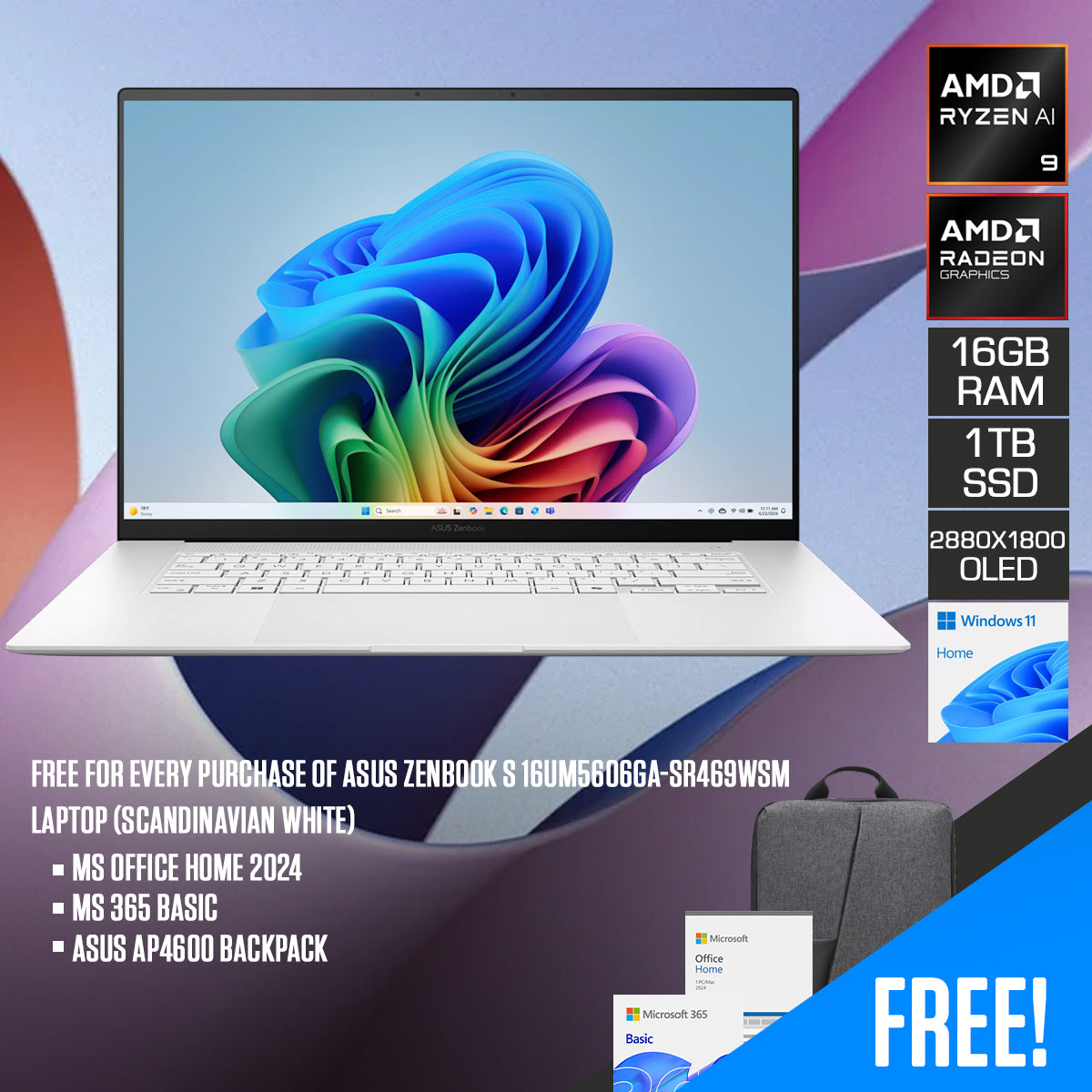 ASUS Zenbook S 16UM5606GA-SR469WSM Laptop (Scandinavian White)