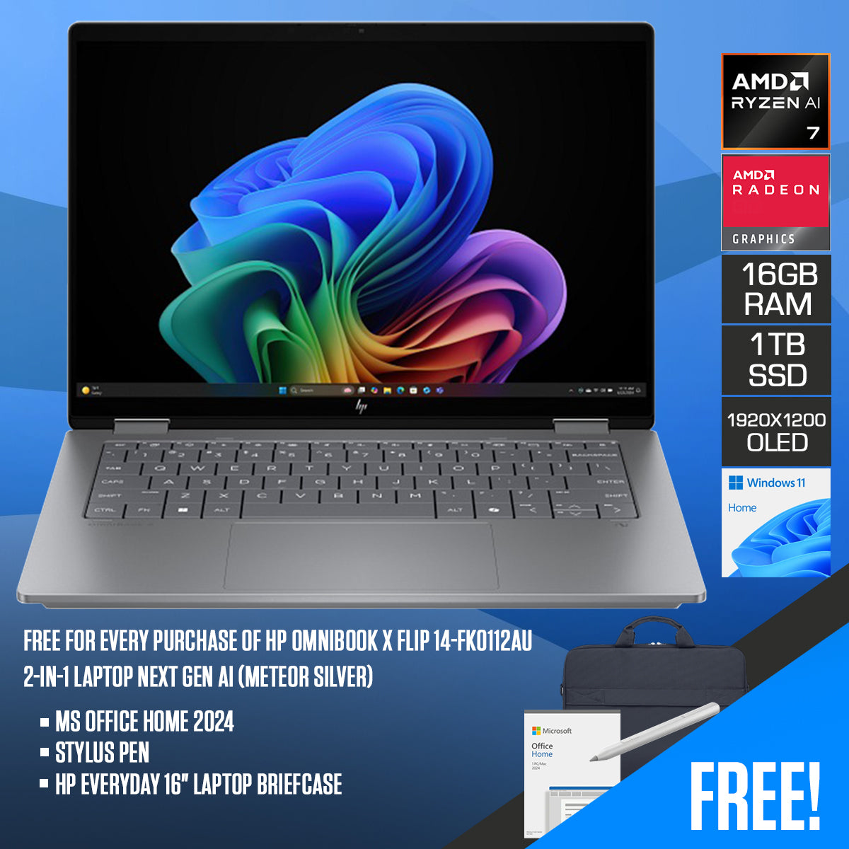 HP OmniBook X Flip 14-fk0112AU 2-in-1 Laptop Next Gen AI (Meteor Silver)