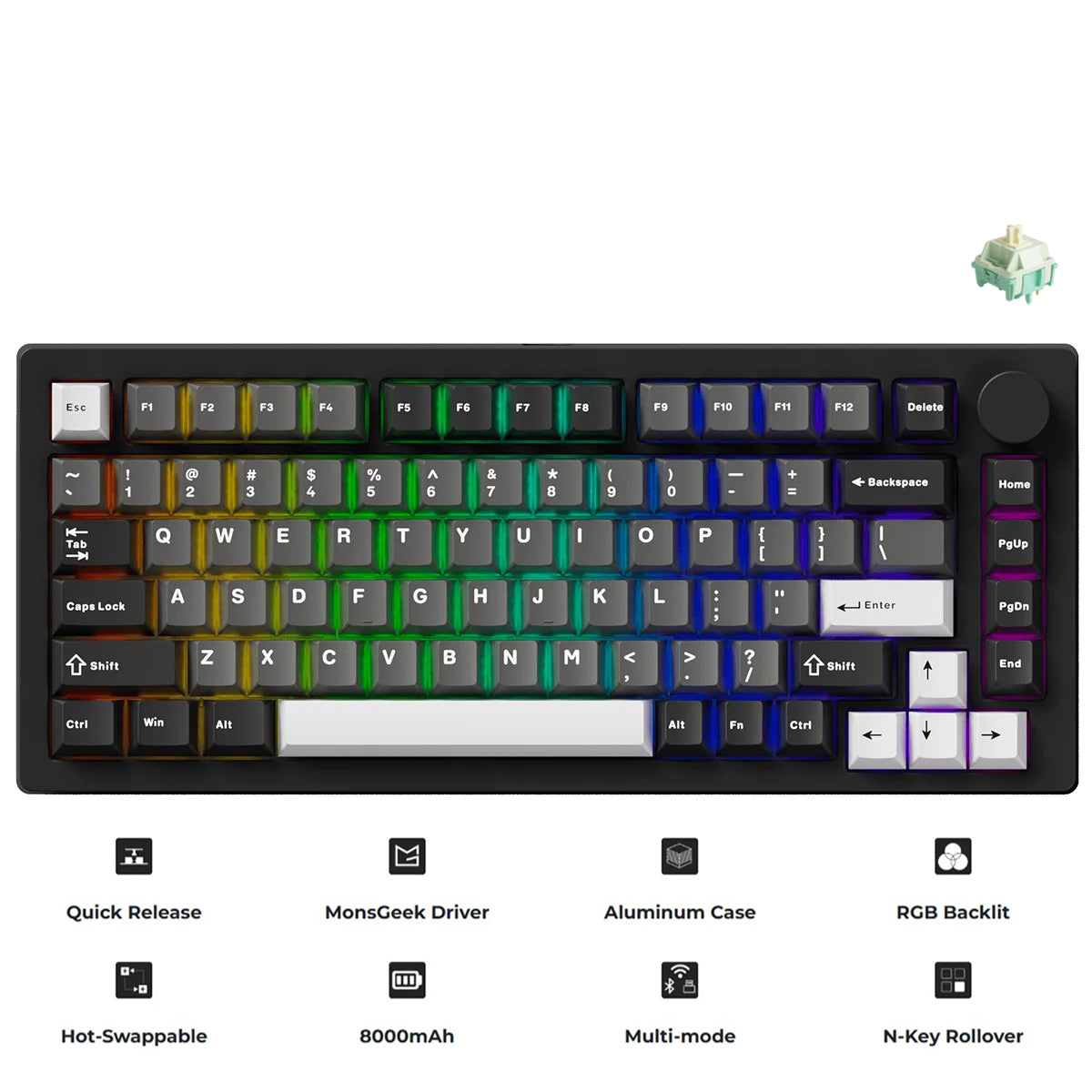 MonsGeek M1 V5 Black & Silver Aluminum Case Multi-Mode RGB Hot-Swappable Mechanical Keyboard (Akko Mirror Switch, Akko Cilantro Switch)
