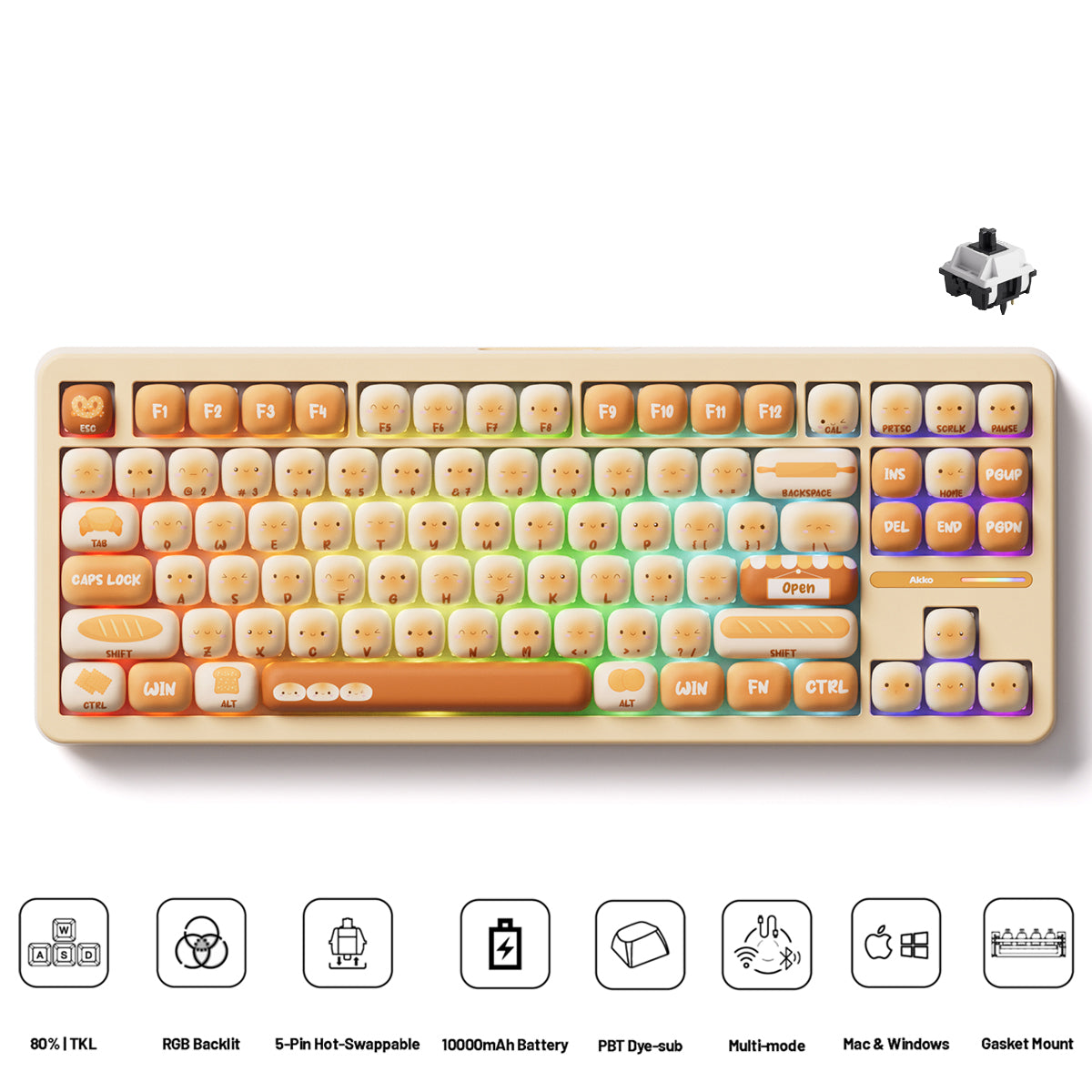 Akko TAC87 Bun Wonderland Multi-Mode RGB Hot-Swappable Mechanical Keyboard (Akko Stellar Rose Switch, Akko V3 Piano Pro Switch)