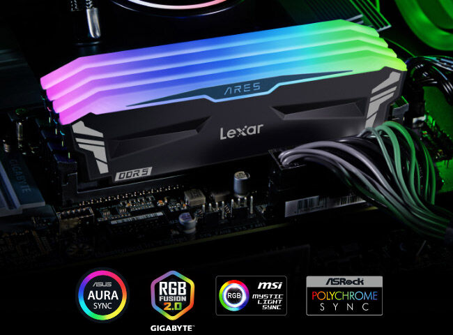 Lexar Ares RGB 32GB Kit (2x16GB) DDR5 6400MHz CL32 UDIMM Desktop Memory (Black) (LD5EU016G-R6400GDLA)