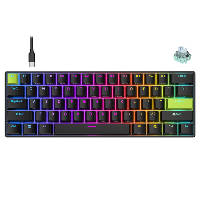 Royal Kludge RK-C61 Single-Mode RGB 61 Keys Hot Swappable Magnetic Mechanical Keyboard Black/Green