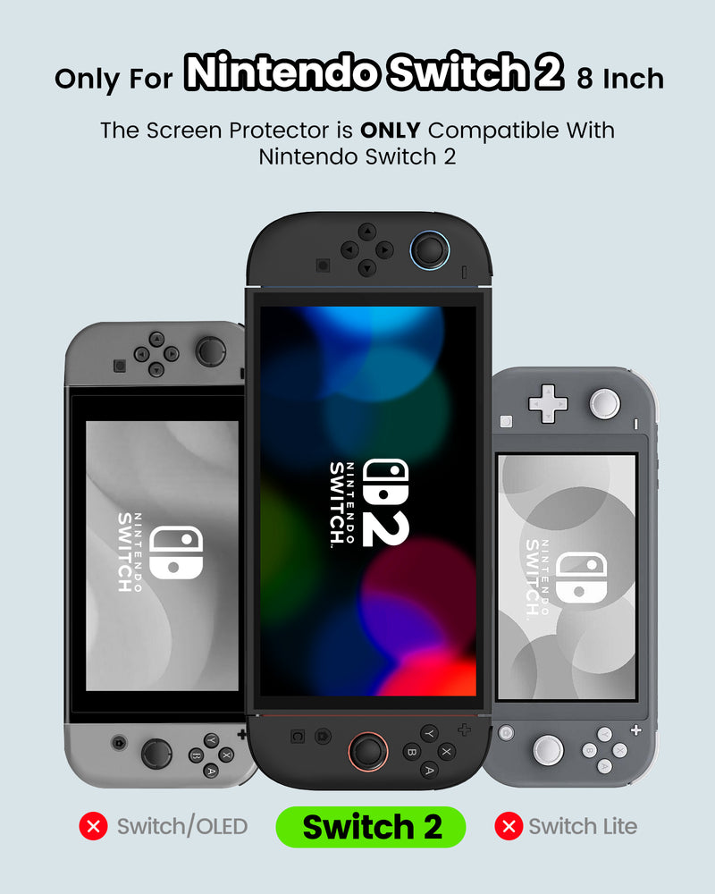 Transnovo Tempered Glass HD Screen Protector 2-Pack with Easy Alignment Black Frame for Nintendo Switch 2 (NS2-SP01)