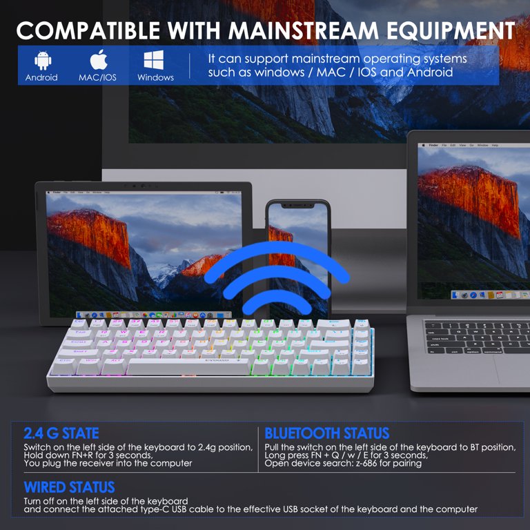 E-Yooso Z-686 Tri-Mode RGB 68 Keys Hot Swappable Mechanical Keyboard