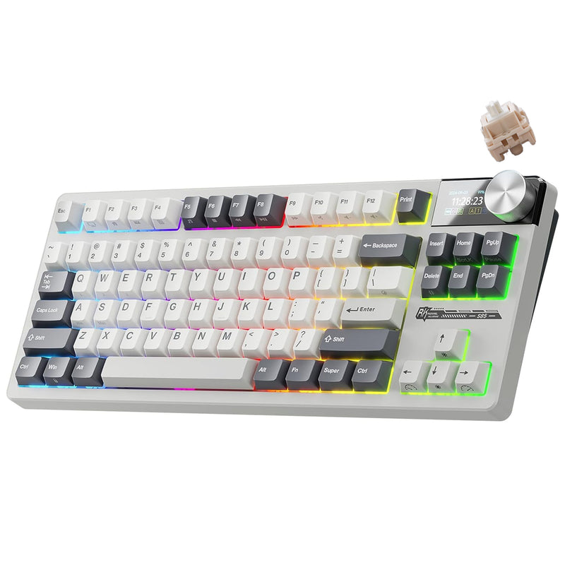 Royal Kludge RK-S85 Tri-Mode RGB 85 Keys Hot Swappable Mechanical Keyboard White Night
