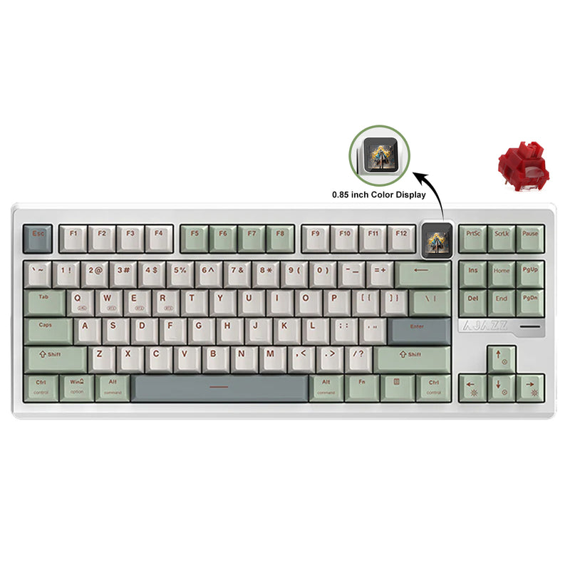 Ajazz QS87 Max RGB Tri-Mode 87-Keys Aluminum CNC Case Hot-Swappable Mechanical Keyboard (Cyan/White/Blue) (Flame Red V2 Switch)
