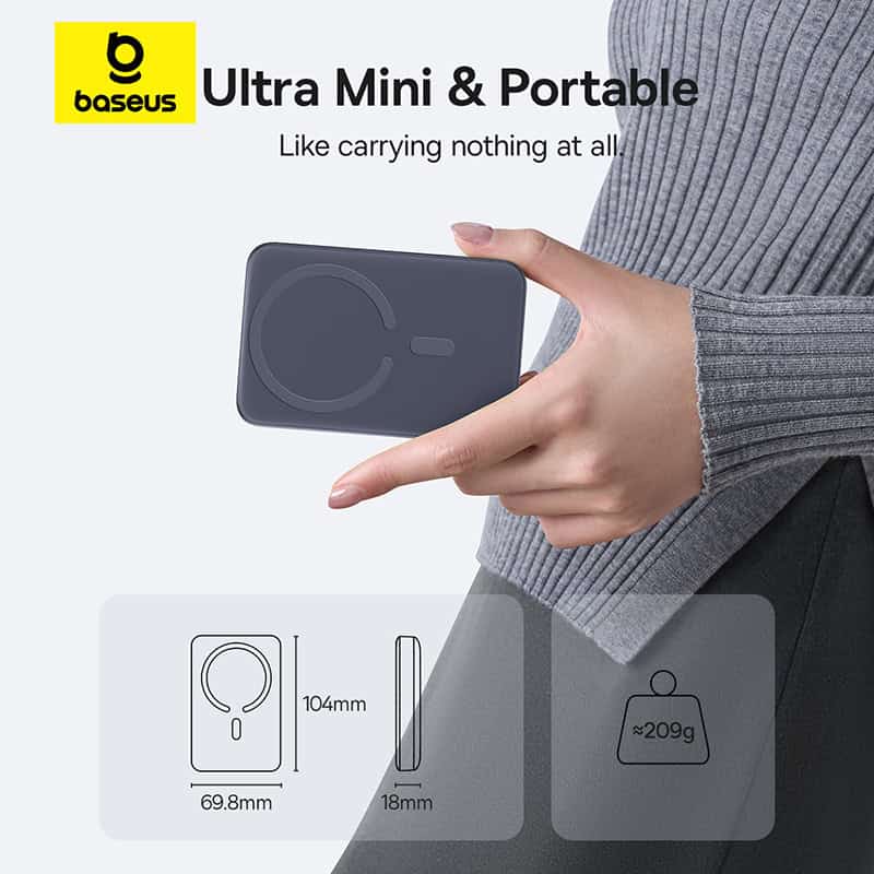 Baseus EnerFill FM11 Ultra-Mini Magnetic Power Bank 10000mAh 22.5W (Space Grey, Moon White)
