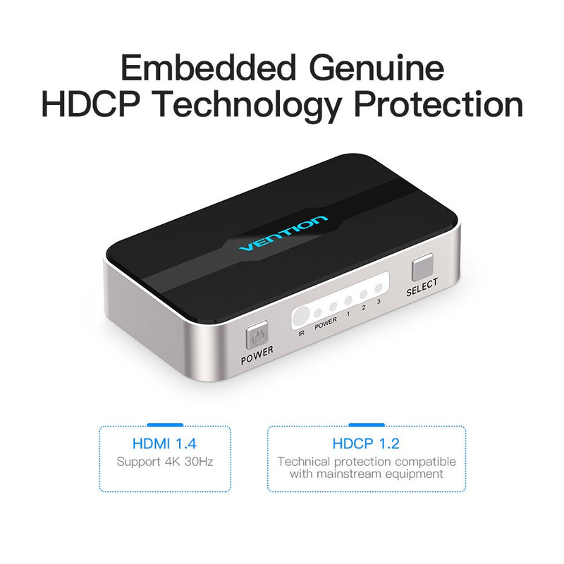 Vention 3-in-1 Out HDMI Switcher (Gray Aluminum Alloy Type, Blue Aluminum Alloy Type)
