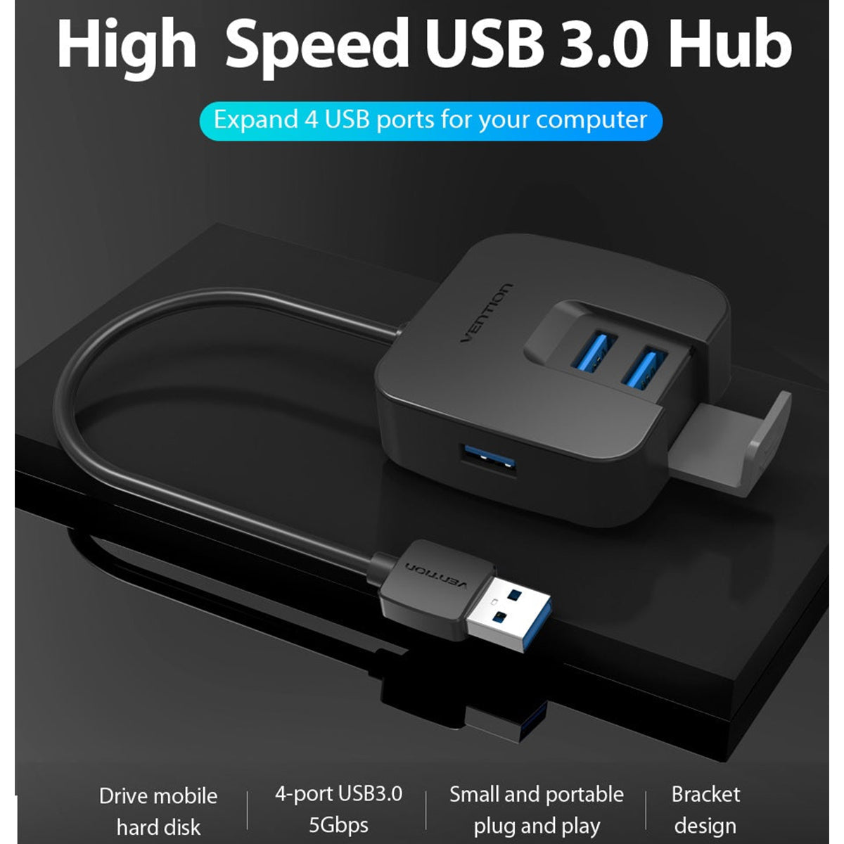 Vention 4-Port USB 3.0 Hub - USB-A to USB 3.0 x 4 + Micro-B - 0.15M (CHBBB)