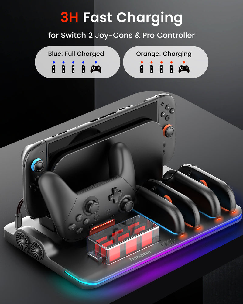 Transnovo Multi-Functional RGB Charging Dock Station for 4 Joy-Con Controller