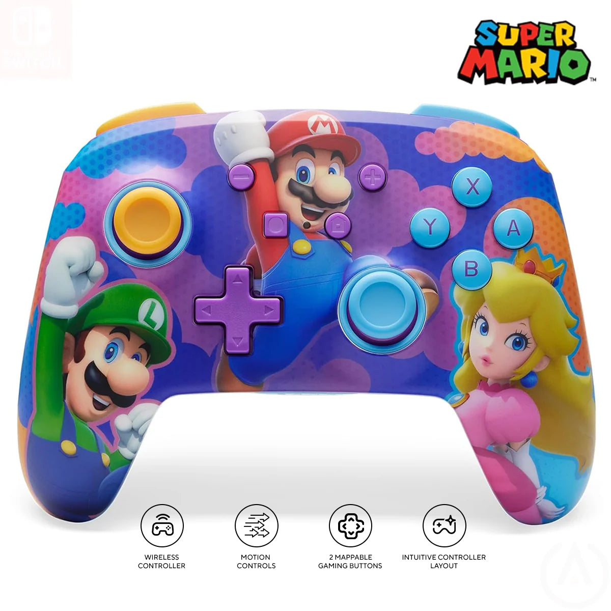 PowerA Super Mario Enhanced Wireless Controller for Nintendo Switch (Color Splash Heroes) (NSGP0287-01)