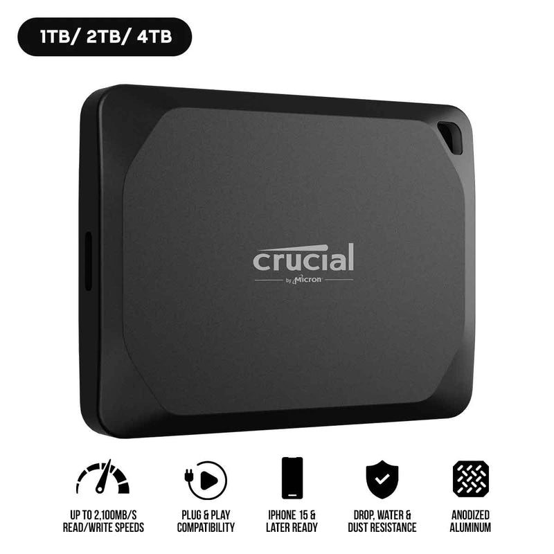Crucial X10 Pro USB 3.2 Gen-2x2 (20Gb/s) 2100MB/s Read Type-C Portable SSD (1TB, 2TB, 4TB)