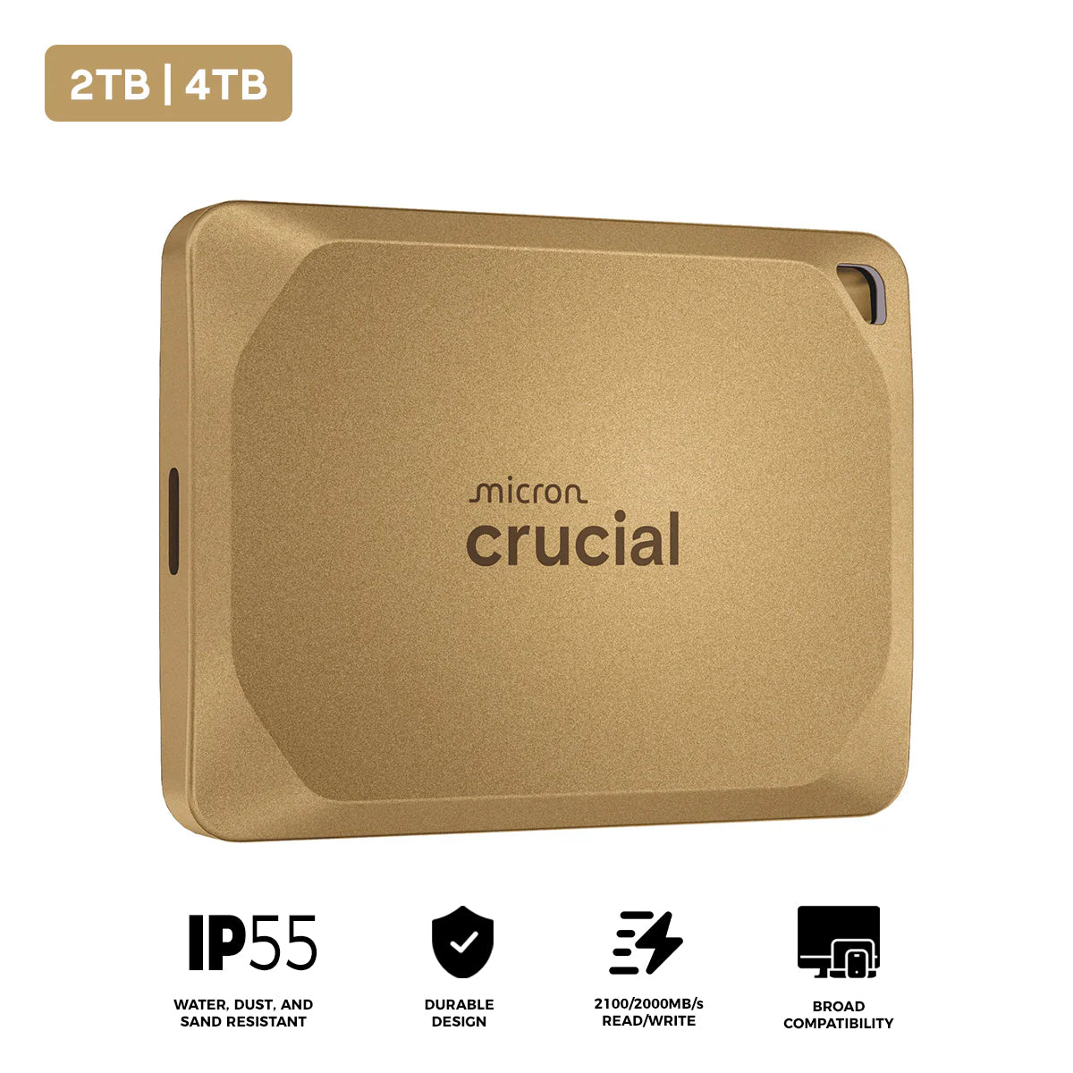 Crucial X10 Pro USB 3.2 Gen-2x2 (20Gb/s) 2100MB/s Read Type-C Portable SSD (Gold)