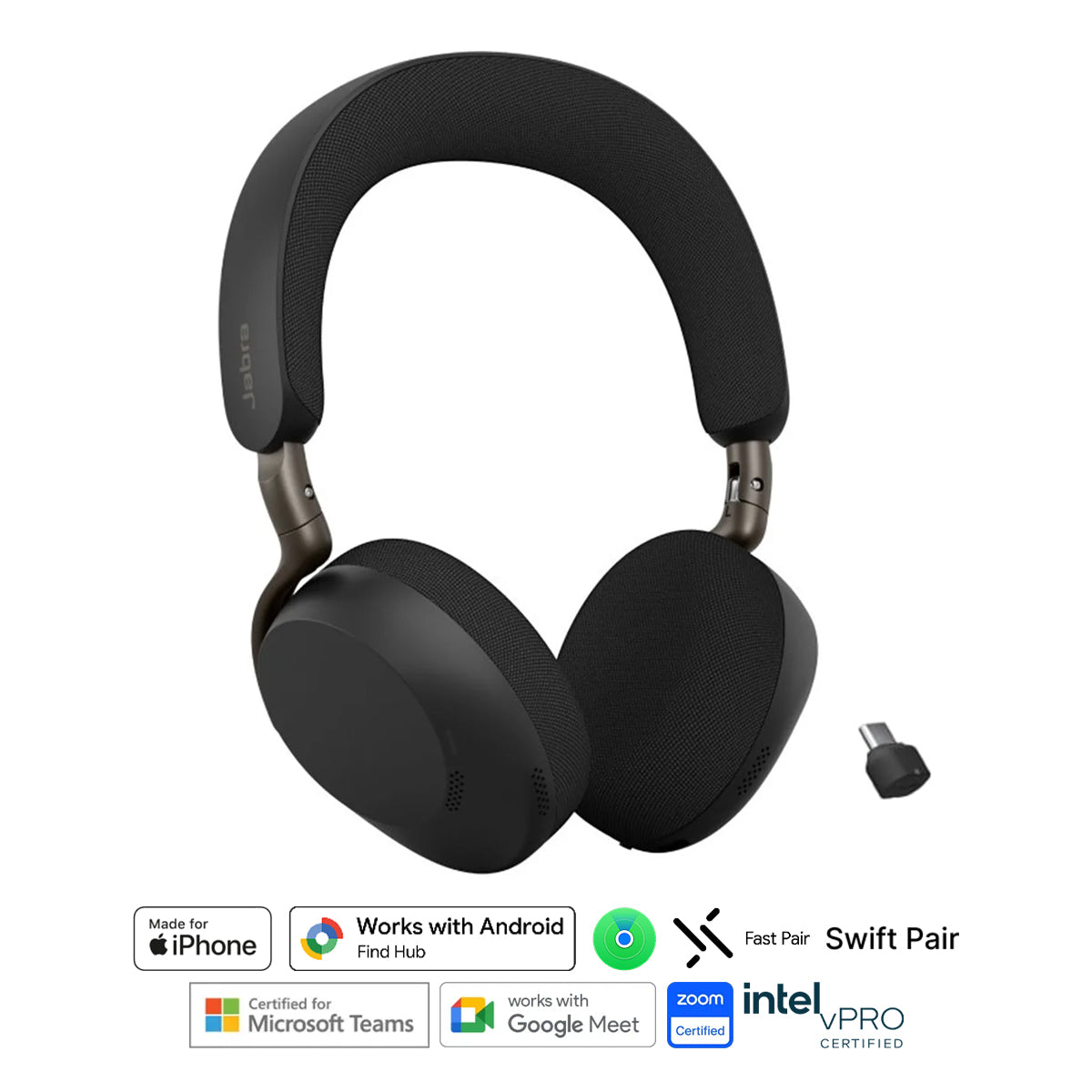 Jabra Evolve3 75 MS Link390c USB-C Wireless Headset With Dongle (Black)