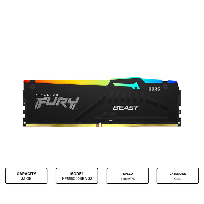 Kingston Fury Beast 32GB (1X32GB) DDR5 RGB 5600MT/S Memory (KF556C40BBA-32)