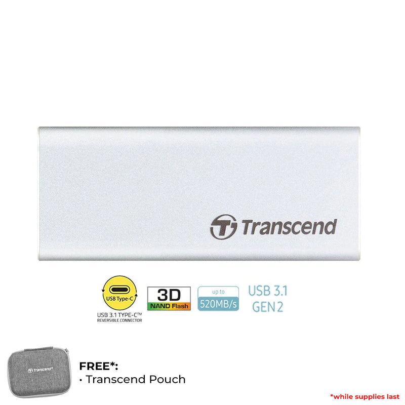 Transcend 1TB ESD260C USB 3.1 Gen 2 Type-C Portable SSD (Silver) (TS1TESD260C)