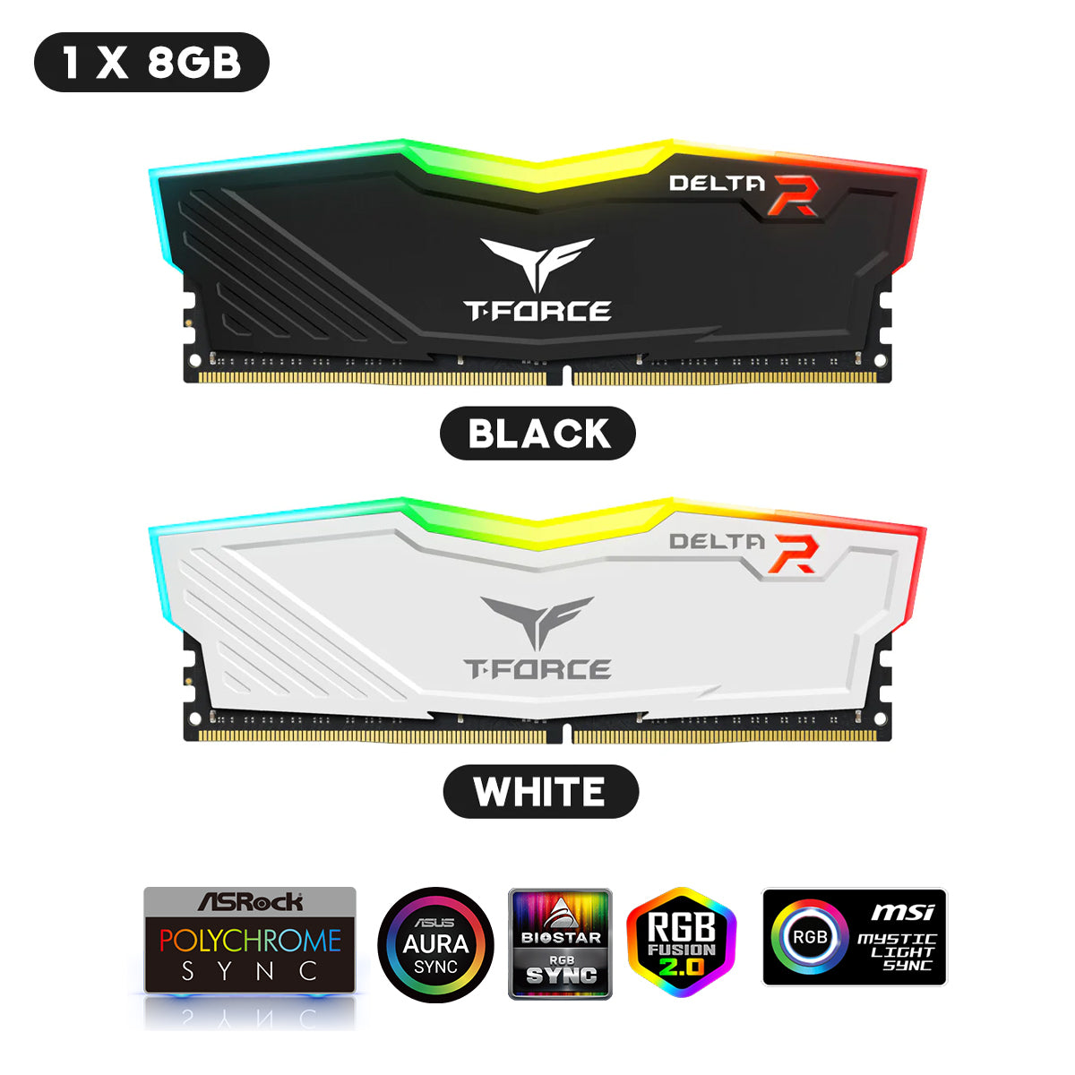TeamGroup T-Force Delta RGB DDR4 8GB (1x8GB) 3600MHz CL18-22-22-42 1.35V Gaming Desktop Memory (Black, White)