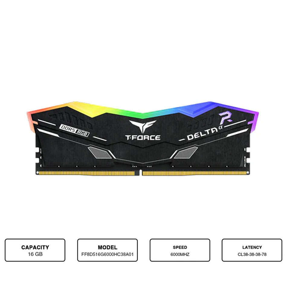 Teamgroup T-Force Delta ARGB 16GB (1x16GB) DDR5 Gaming Desktop Memory (Black)