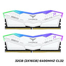 TeamGroup T-Force Delta RGB DDR5 32GB (2x16GB) 6400MHz CL32 Gaming Desktop Memory (White) (FF4D532G6400HC32ADC01)