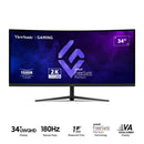 ViewSonic VX3418C-2K 34" UWQHD (3440x1440) 180Hz 1ms MPRT VA Curved Gaming Monitor with Tilt, Height & Swivel Adjustment