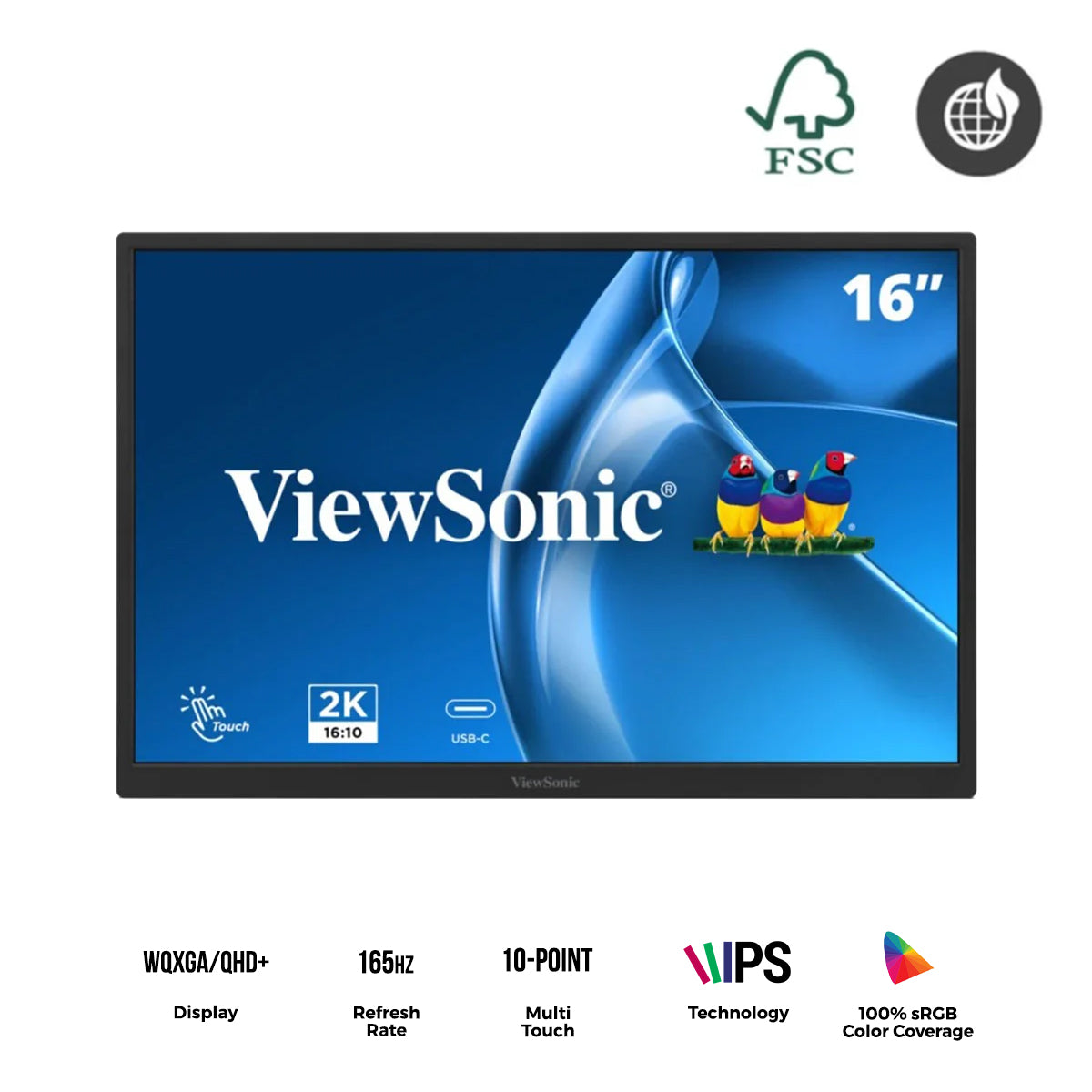 Viewsonic TD1617A-2K 16" WQXGA (2560x1600) 165Hz 3ms Multi-Touch Portable Monitor