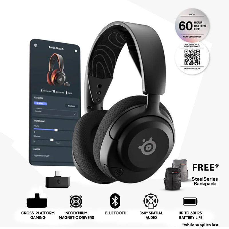 SteelSeries Arctis Nova 5 Wireless Gaming Headset For PC/PlayStation/N-Switch/Mobile (Black) (61670)