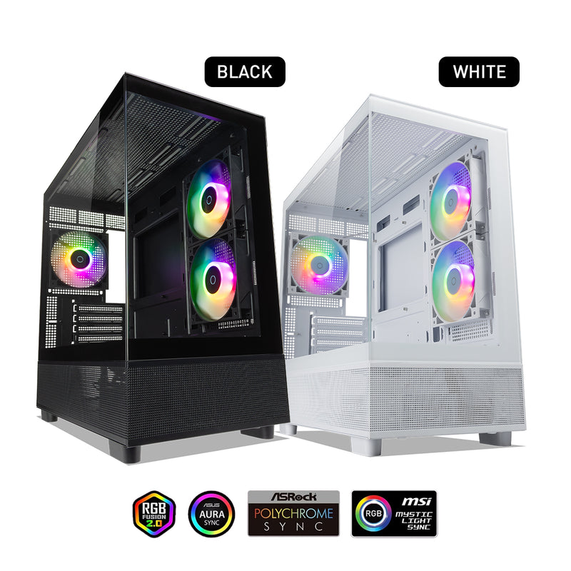 Tecware Infinity M Dual Tempered Glass MATX PC Case (Black, White)