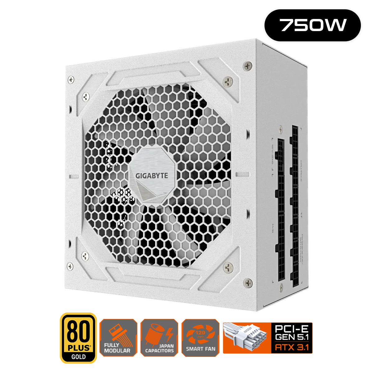 Gigabyte UD750GM PG5 V2 Ice 750W ATX 3.1 PCIe Gen 5.1 80+ Gold Modular Power Supply