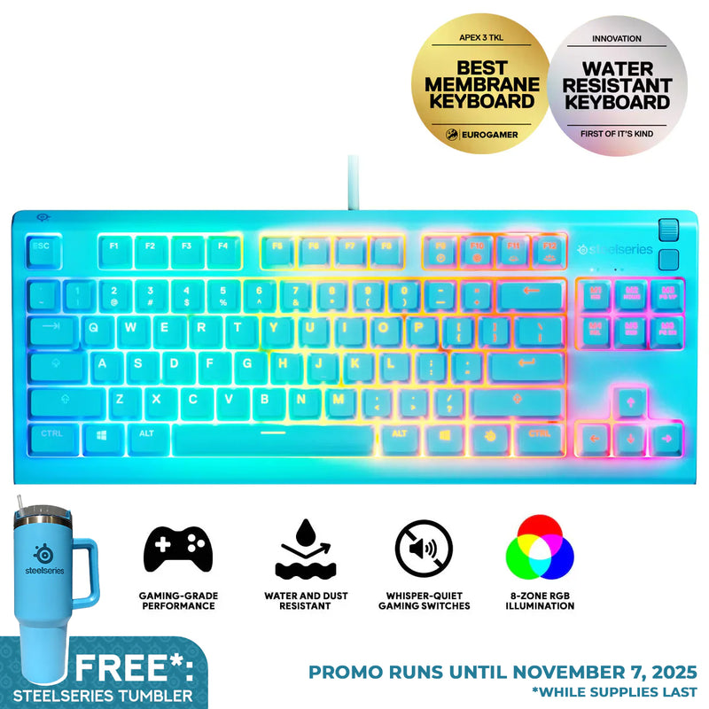 SteelSeries Apex 3 TKL RGB Water & Dust Resistant Whisper Quiet Switches Gaming Keyboard