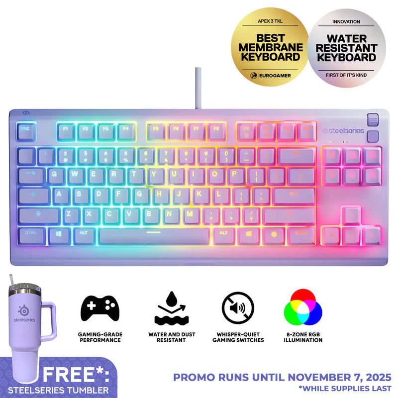 SteelSeries Apex 3 TKL RGB Water & Dust Resistant Whisper Quiet Switches Gaming Keyboard
